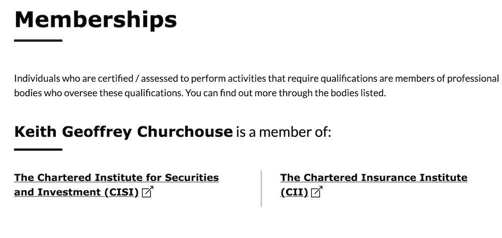 Typical FCA register professional status entry