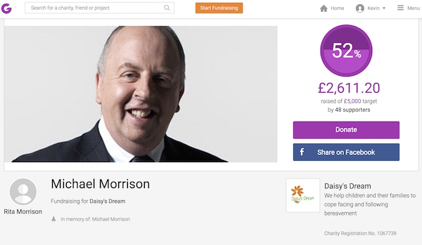 Mike Morrison's JustGiving fund raising page