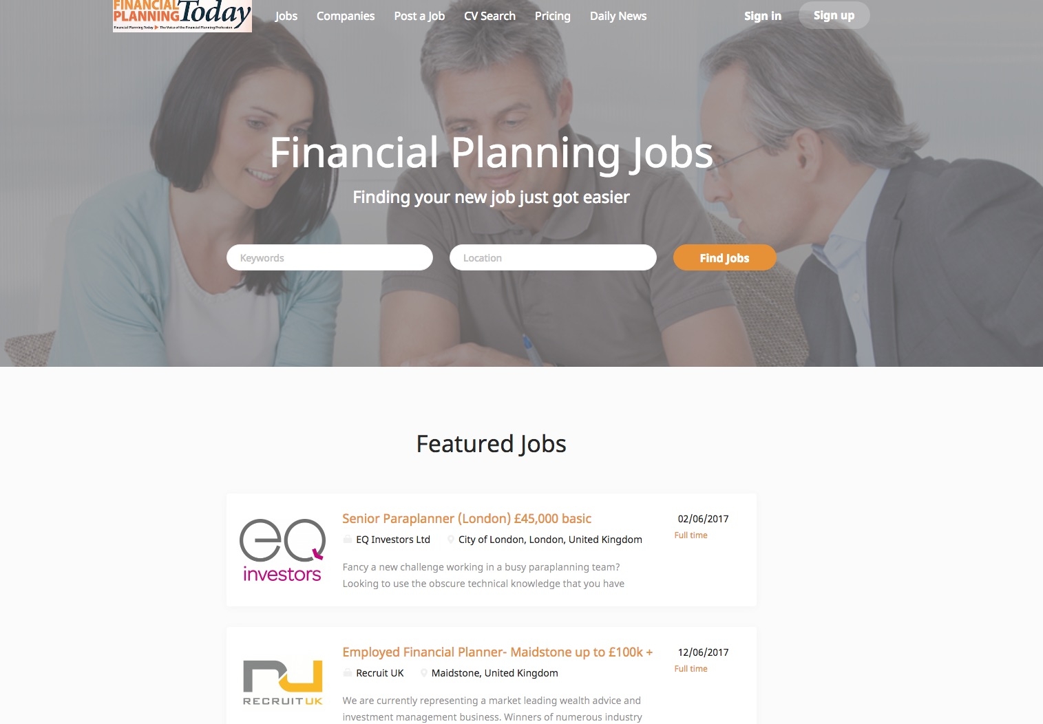 Financial Planning Jobs website