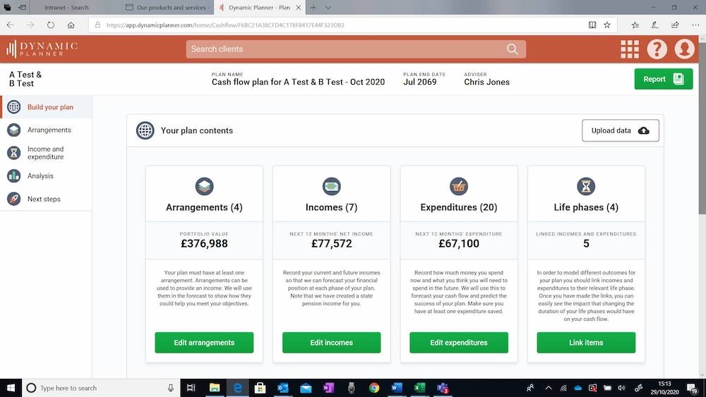 Dynamic Planner Cashflow Screenshot