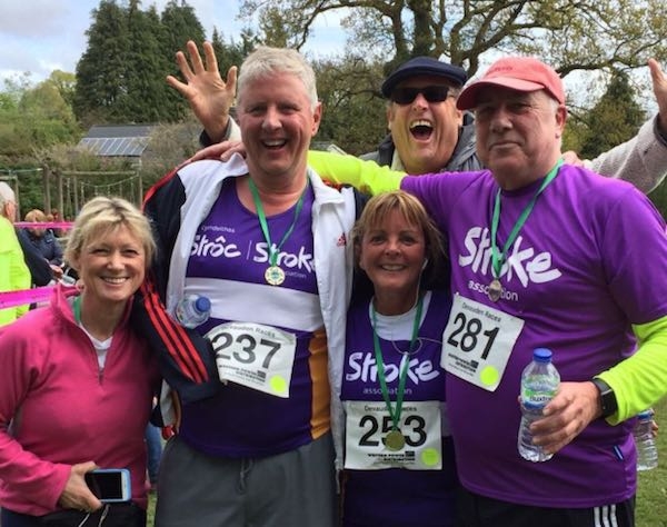 Ex-IFP CEO and stroke survivor Nick Cann recently completed a charity race. He is pictured second from left with wife Jo (far left).