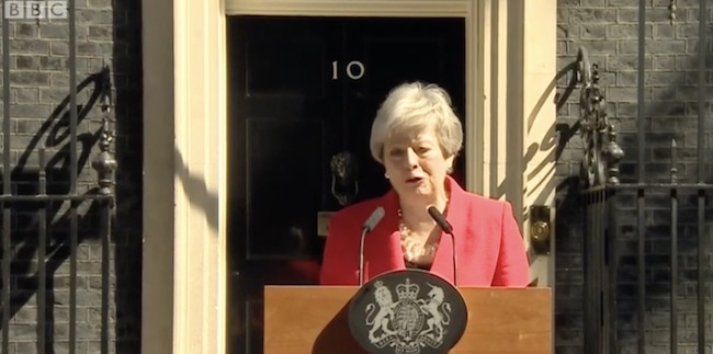 PM Theresa May's emotional resignation today. Source: BBC TV