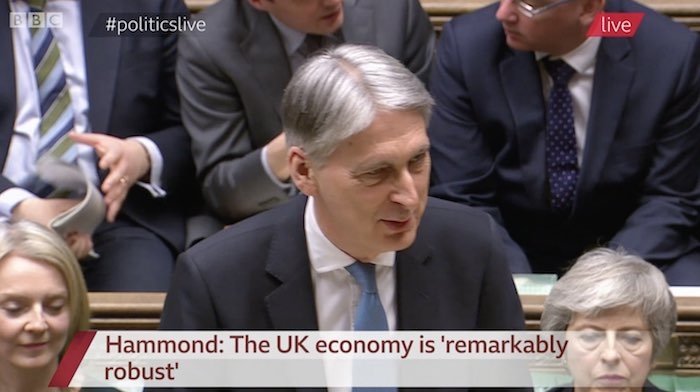 Chancellor Philip Hammond in the Commons today. Source: BBC TV