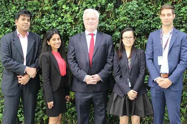 CISI Trust Award winners and CISI's Kevin Moore: L-R: Vivek Premnath, Nilukshi Jayawardena, Kevin Moore (CISI), Tan Hui Ying, Xavier Ysarn Pelaez.