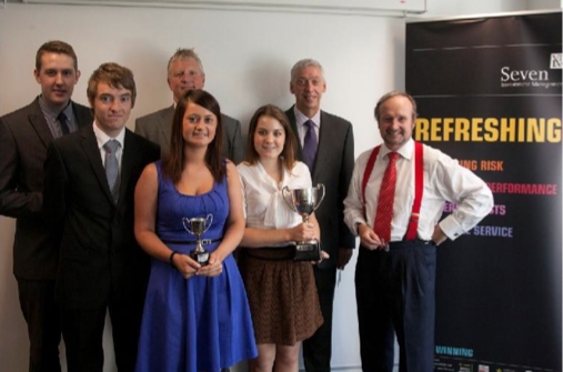 Last year's winners from Manchester Metropolitan University with IFP chief executive Nick Cann and Justin Urquhart Stewart from 7IM