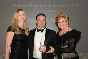 Natasha Power, head of Advertising and Brand at Schroders and TV presenter Angela Rippon present the Financial Planner of the Year Award to Stephen Jones