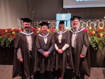 Some of the Masters graduates: L-R Lee Merrett, Andy Carlisle, Helga Godfrey and Paul Matthews 